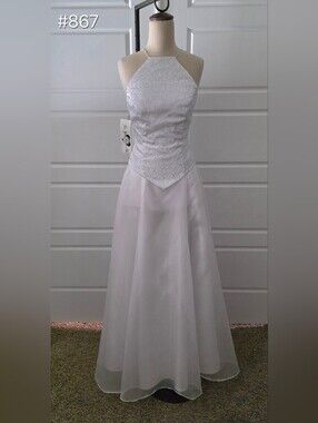 White Halter A-line 2-Piece Prom Dress With Lace-Up Corset Back